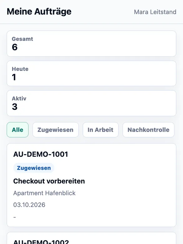 Mobile Auftragsansicht der Centaro-Demo auf dem Smartphone