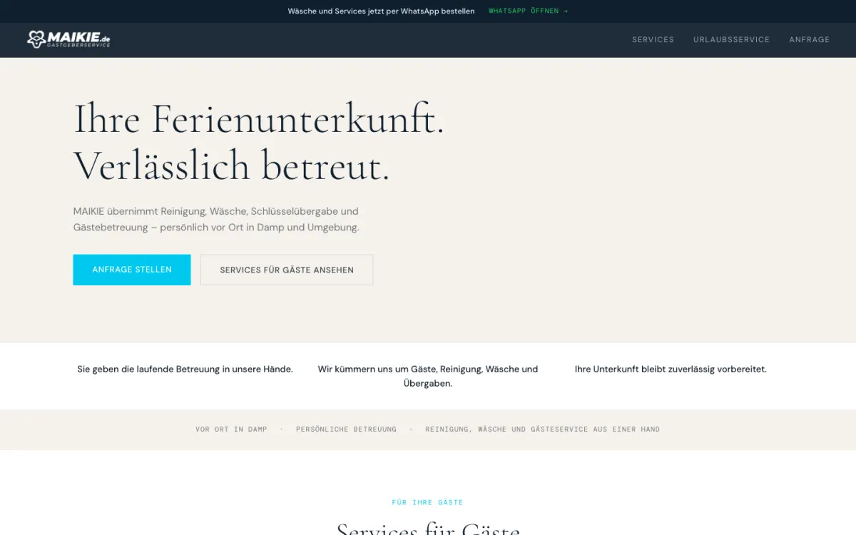 Website von MAIKIE Gastgeberservice in Damp