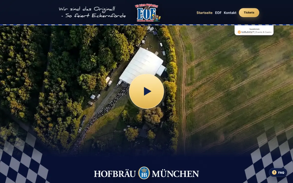 Website des Eckernförder Oktoberfests mit Luftbild des Festzelts
