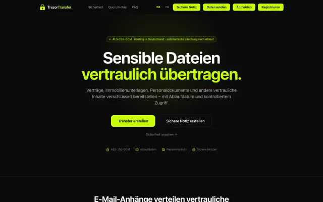 TresorTransfer zur verschlüsselten Übertragung vertraulicher Dateien